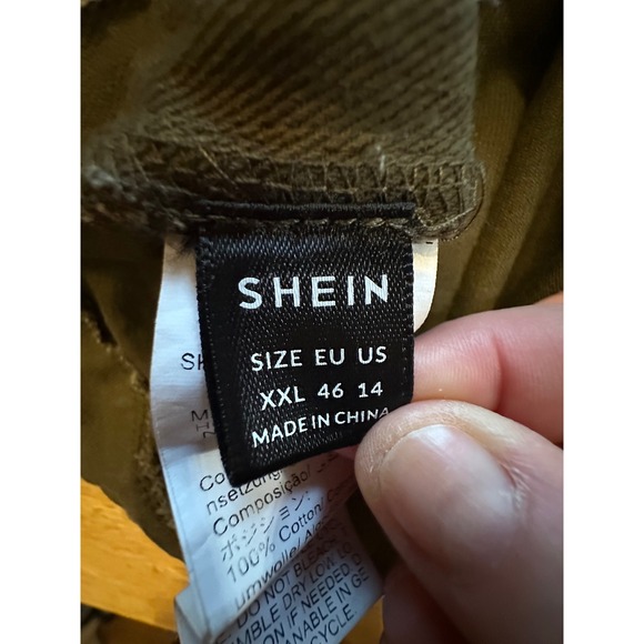 SHEIN Olive Green Corduroy Bib Overalls Women's Size XXL Button Side Cropped - Picture 6 of 11